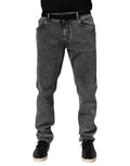 Jean denim gris foncé délavé dolce gabbana coupe slim en coton avec jambe droite et ceinture noire