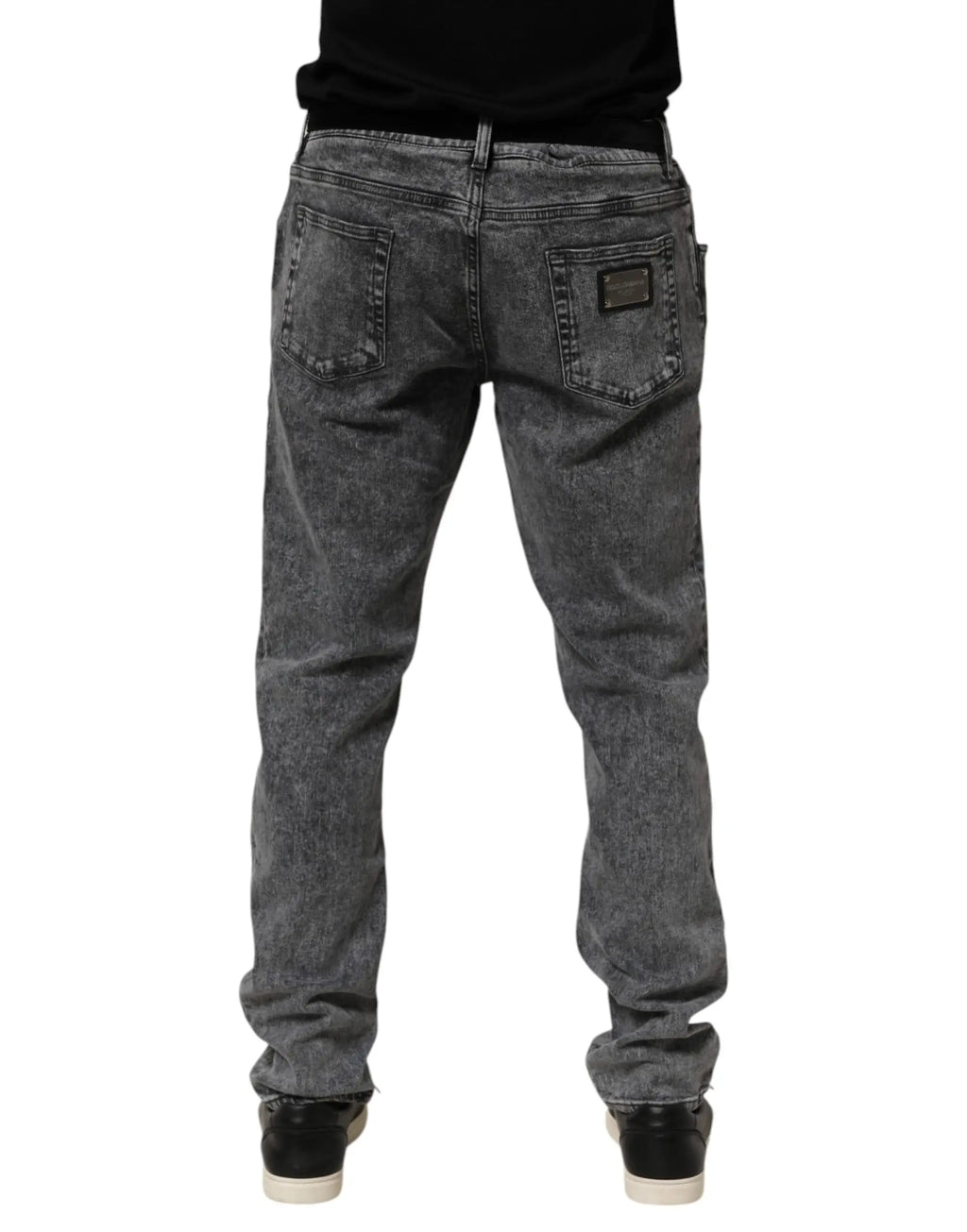 Jean slim fit gris en coton dolce & gabbana en denim délavé foncé avec poches arrière classiques et couture détaillée