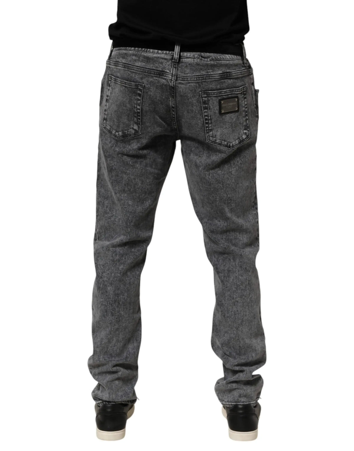 Jean slim fit gris en coton dolce & gabbana en denim délavé foncé avec poches arrière classiques et couture détaillée