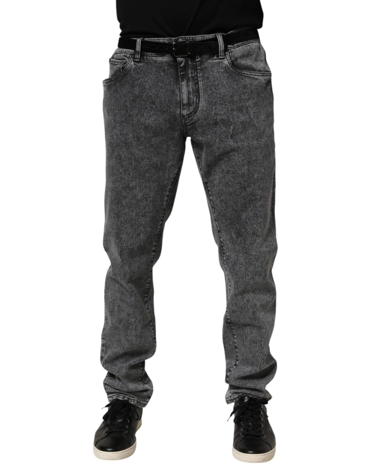 Jean droit gris foncé en denim coton avec ceinture noire dolce gabbana coupe slim