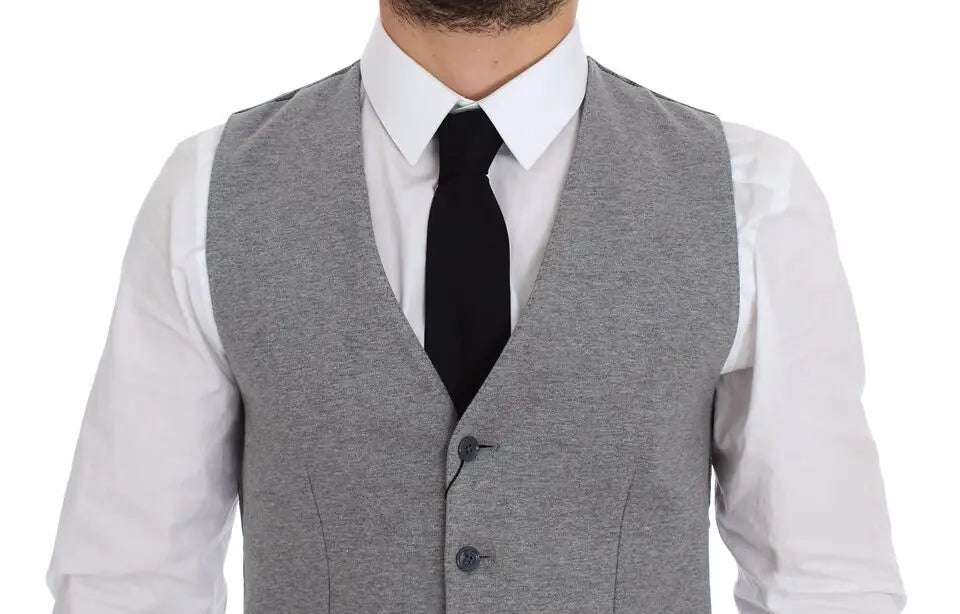 Dolce & Gabbana gilet en laine grise texturée avec deux boutons foncés et encolure v classique en coton stretch