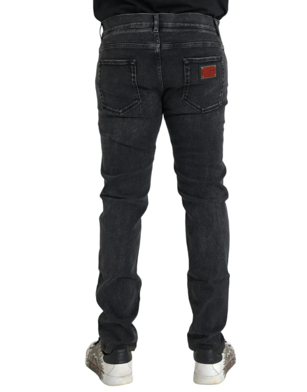 Jeans skinny en denim stretch gris dolce & gabbana en coton avec patch logo rouge au dos