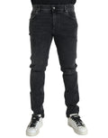 Jean skinny gris en coton stretch dolce & gabbana avec détails subtils usés en denim noir