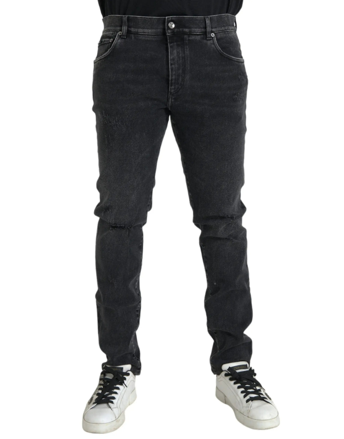 Jean skinny gris en coton stretch dolce & gabbana avec détails subtils usés en denim noir