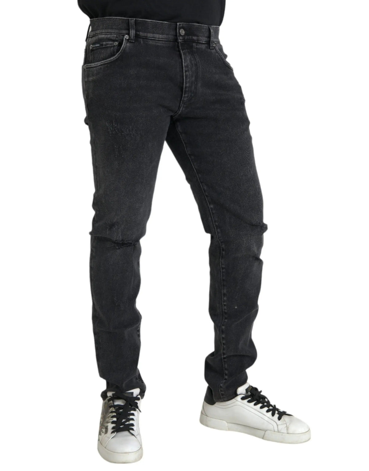 Jean slim gris dolce gabbana en coton stretch avec logo et léger effet délavé en denim skinny