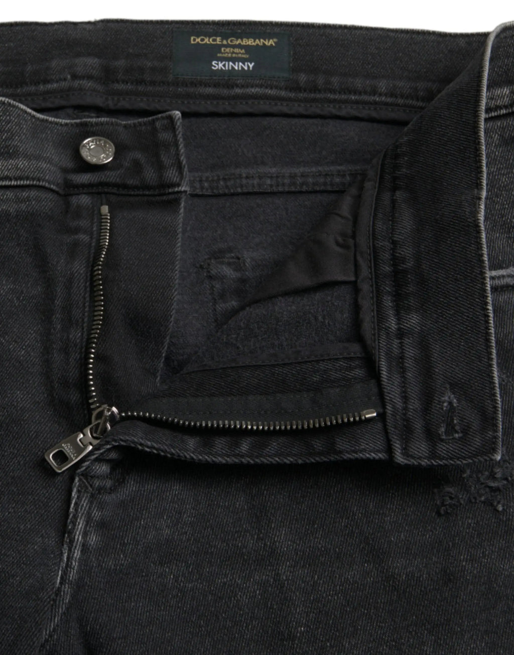 Jeans skinny denim gris stretch en coton dolce & gabbana avec texture délavée et label de marque visible