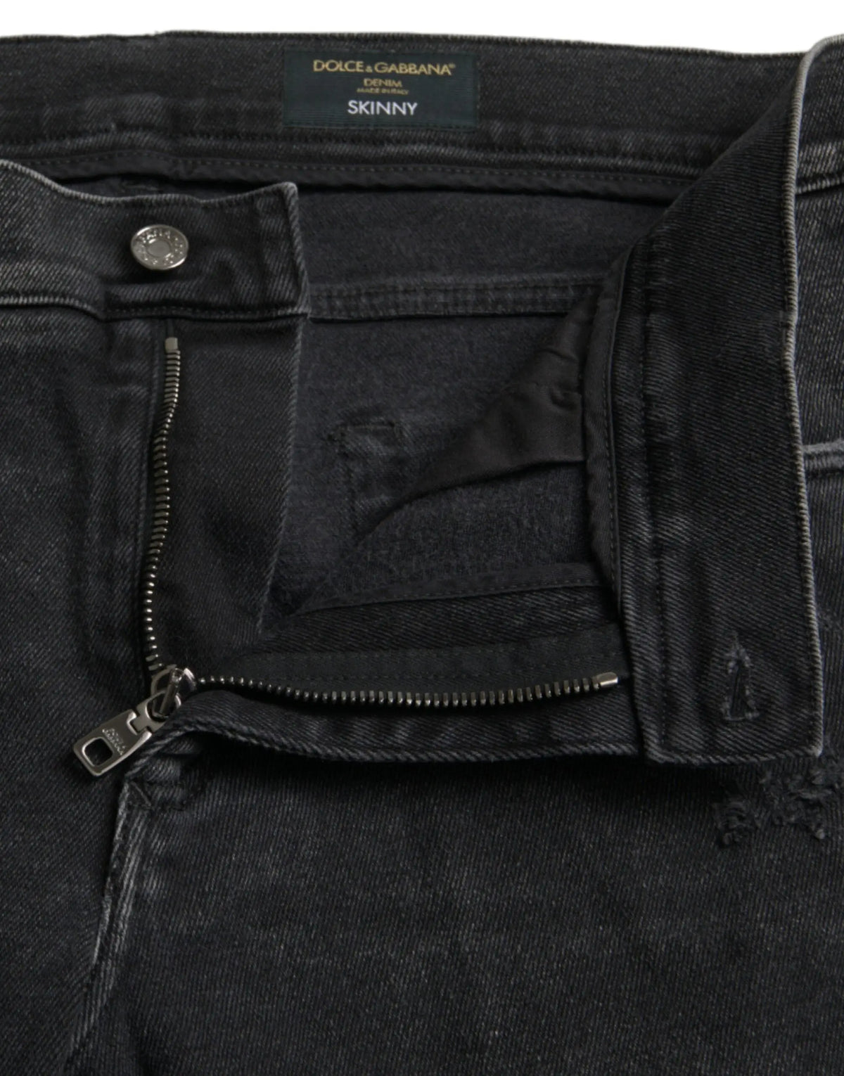 Jeans skinny denim gris stretch en coton dolce & gabbana avec texture délavée et label de marque visible