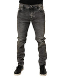 Jean slim gris foncé en coton stretch avec lavage délavé et cinq poches classique dolce & gabbana homme