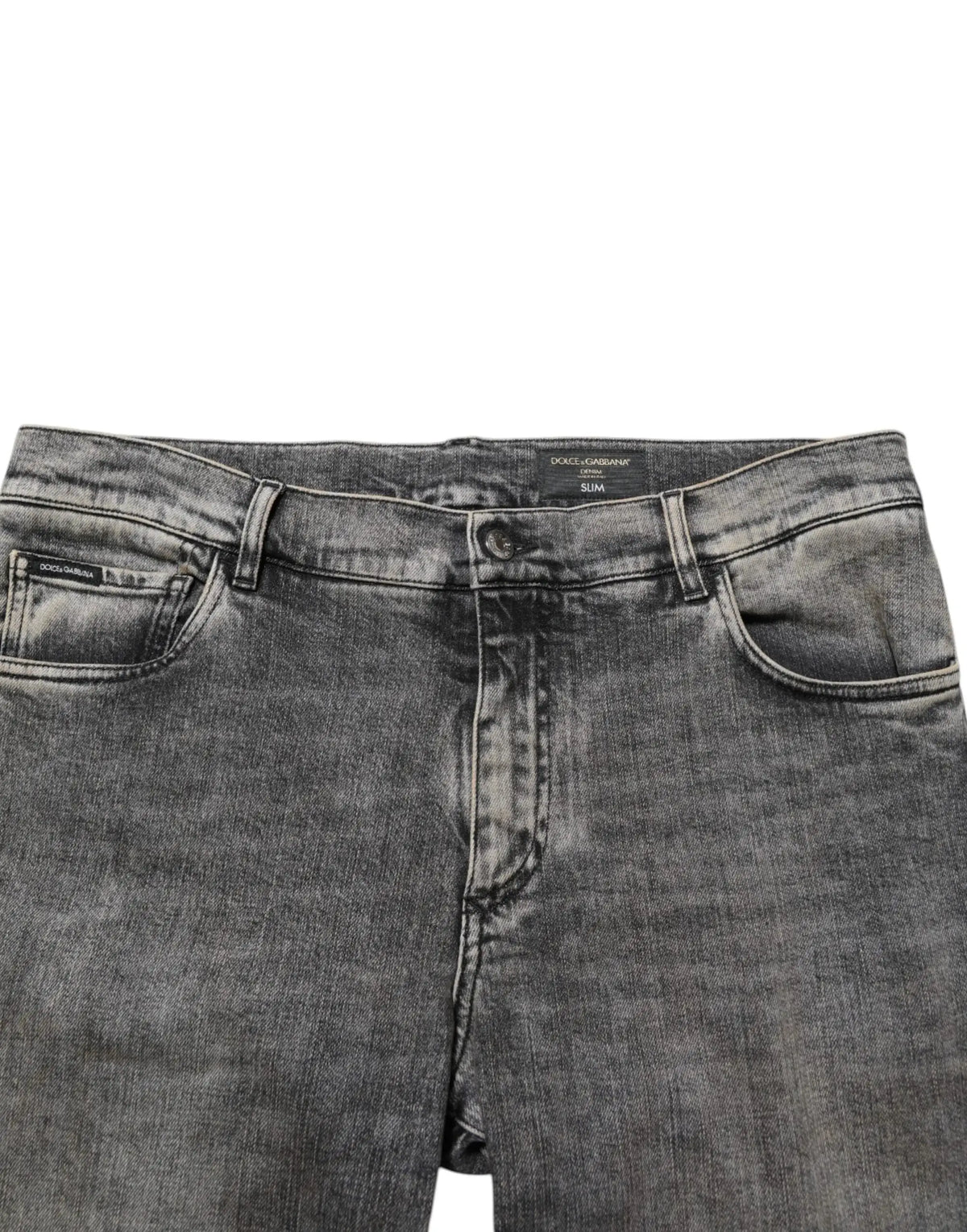 Jeans slim fit pour homme dolce & gabbana en coton gris stretch avec denim gris foncé délavé et coutures visibles