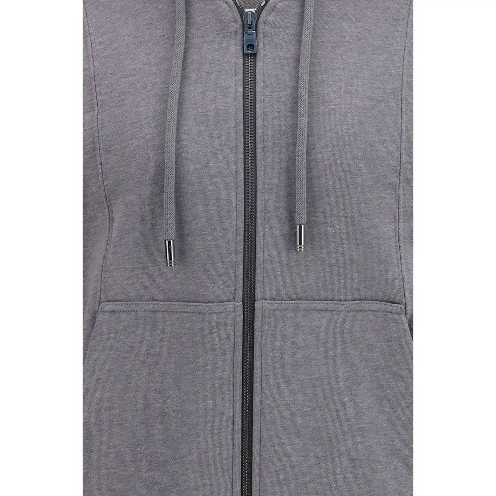 Dolce & gabbana sweat à capuche gris en coton avec fermeture éclair, cordons assortis et poches avant