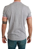 Dolce & gabbana t-shirt gris en coton heathered avec col et manches à bordures rayées rouge et blanc année du cochon 2019