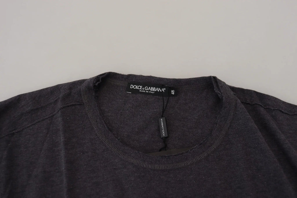 T-shirt dolce & gabbana gris anthracite en coton avec col rond côtelé et texture subtile