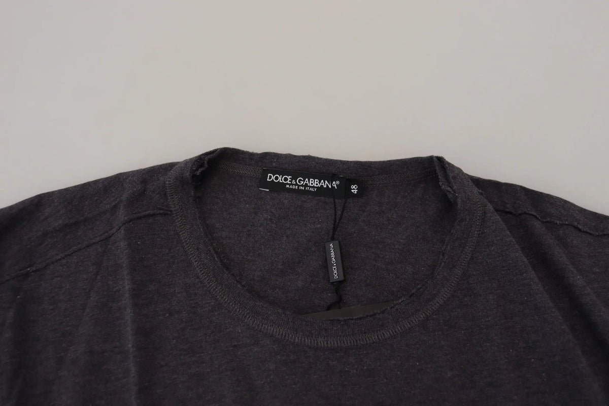 T-shirt dolce & gabbana gris anthracite en coton avec col rond côtelé et texture subtile
