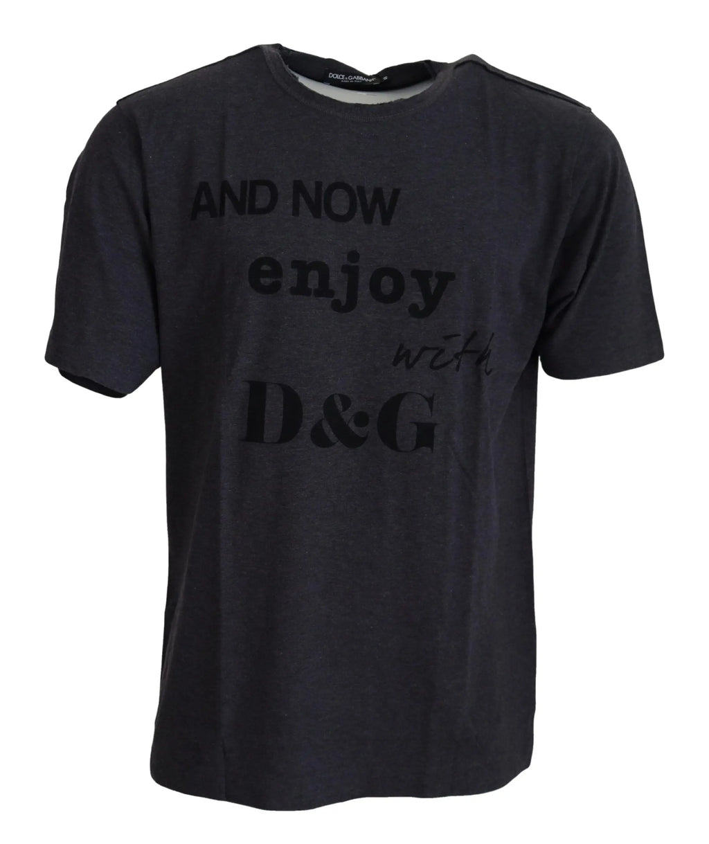 T-shirt dolce & gabbana gris en coton à col rond manches courtes avec impression délavée noire et blanche d&g