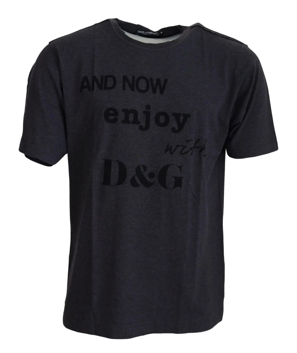 T-shirt dolce & gabbana gris en coton à col rond manches courtes avec impression délavée noire et blanche d&g