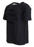 T-shirt dolce gabbana gris en coton à col rond avec inscription noire légèrement délavée and now enjoy with d&g
