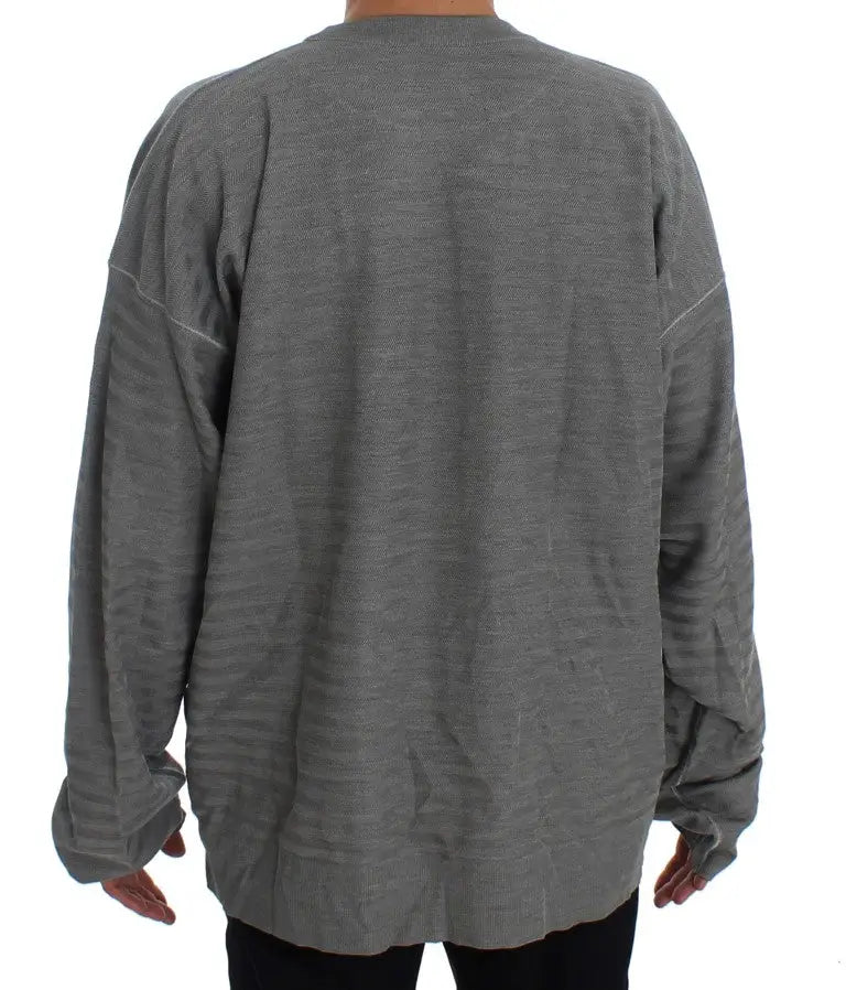 Dolce & gabbana sweat gris à manches longues en soie avec motif texturé subtil et poignets côtelés
