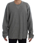 Dolce & gabbana pull en soie gris à col rond avec maille texturée et coutures blanches contrastantes