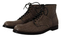 Brown crocodile embossed leather lace up boots with black laces and low profile sole by dolce & gabbana