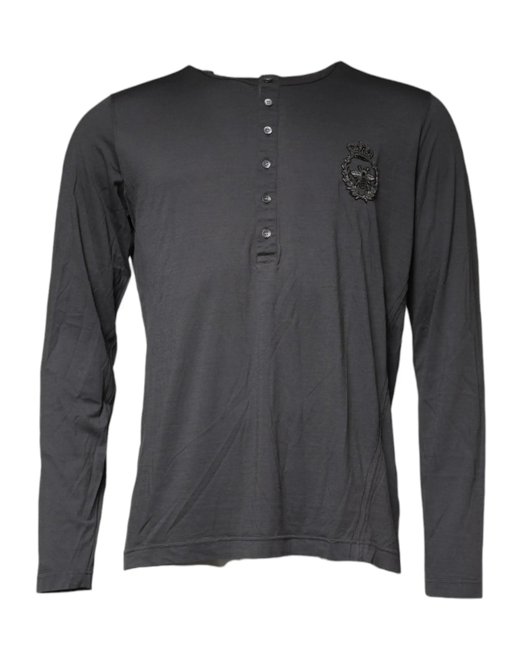 Pull noir à manches longues dolce & gabbana avec patte de boutonnage et broderie de couronne et abeille gris