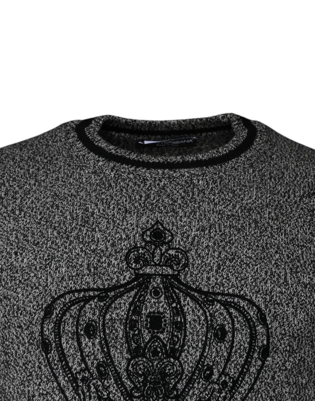 Dolce & Gabbana pull en cachemire gris chiné avec broderie couronne noire sur le devant