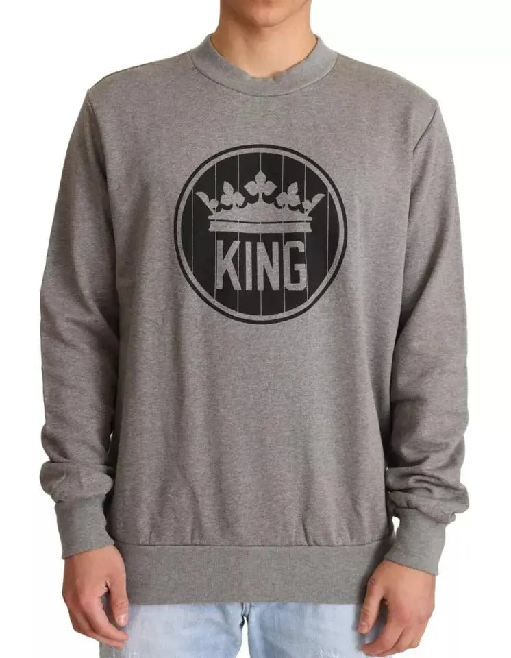 Sweat-shirt dolce & gabbana gris chiné en coton avec graphique noir cercle couronne et lettrage king en lettres majuscules