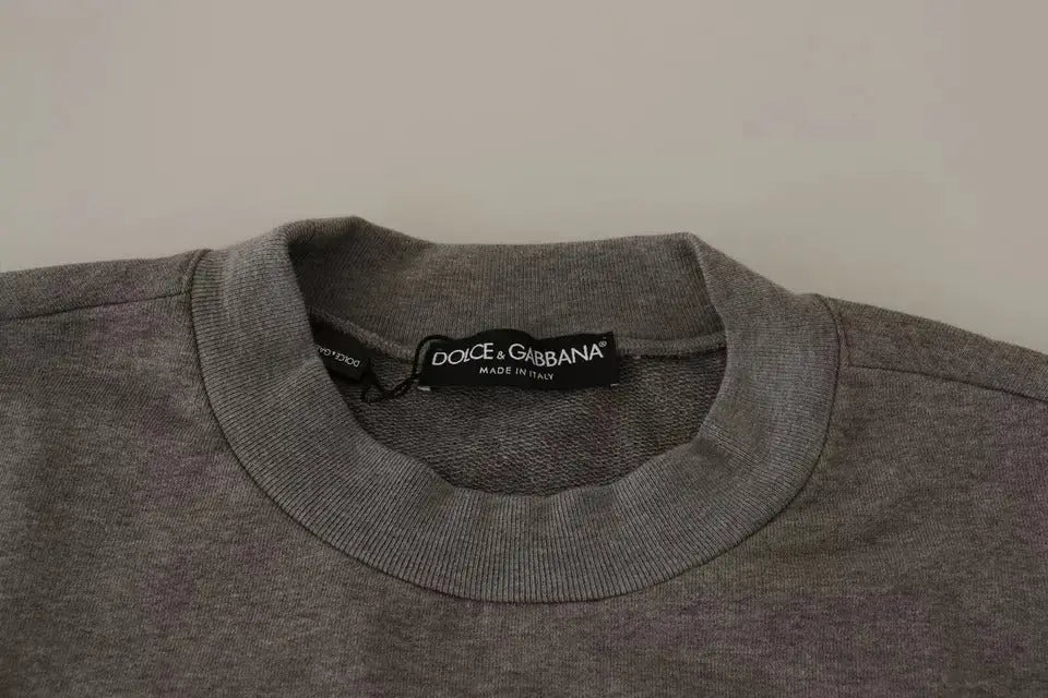 Pullover dolce gabbana gris en coton avec col rond et étiquette noire à l intérieur du col