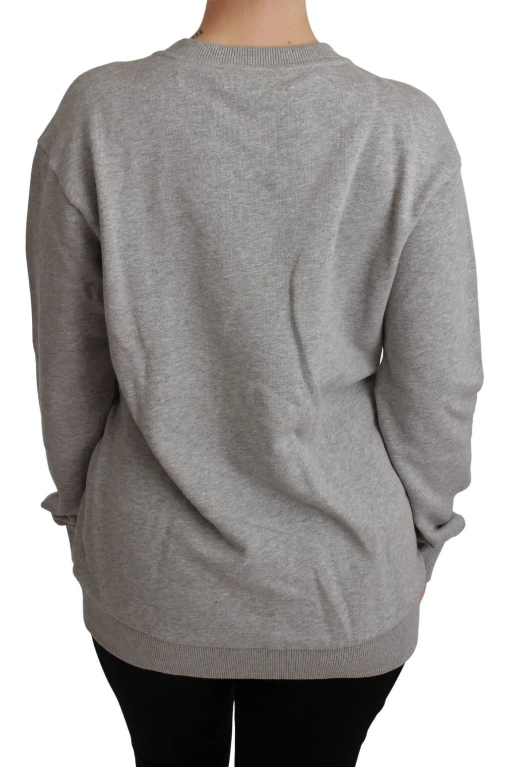 Pull en coton dolce & gabbana gris chiné avec manches longues et poignets et ourlet côtelés