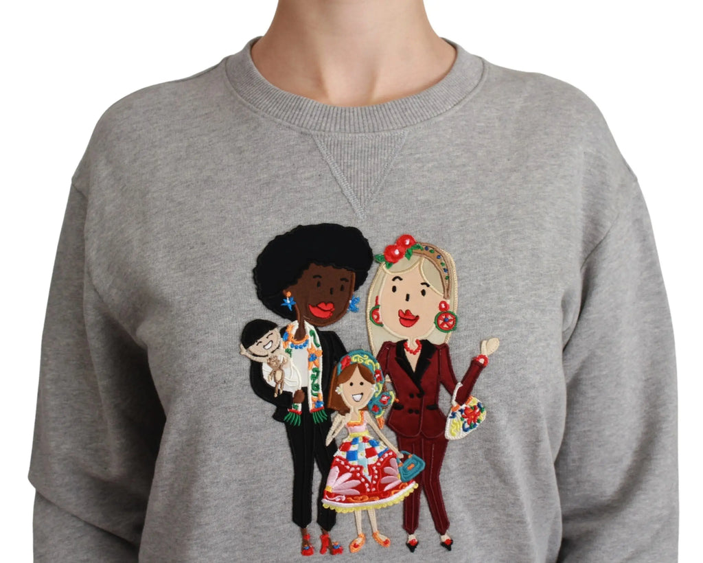Sweatshirt dolce & gabbana gris en coton avec illustration familiale brodée colorée devant