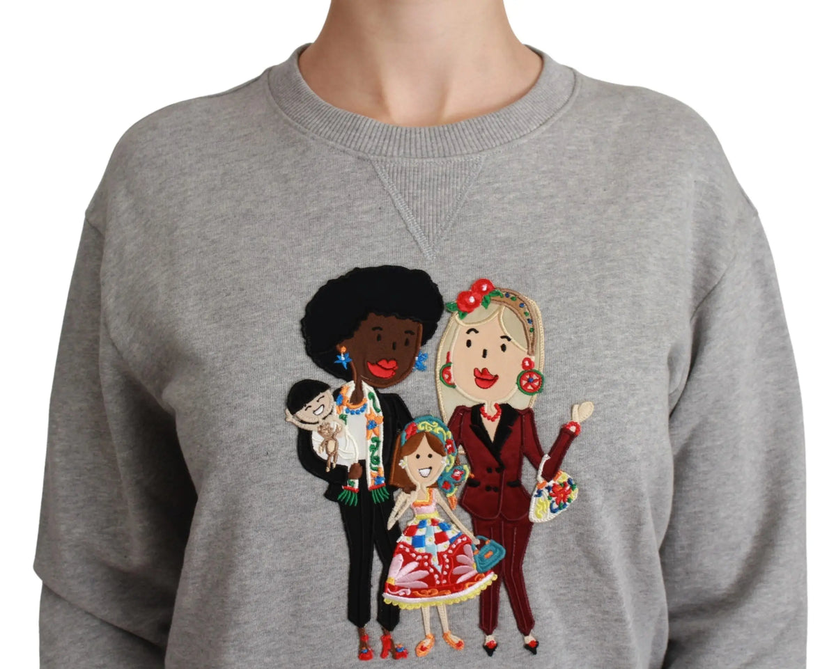 Sweatshirt dolce & gabbana gris en coton avec illustration familiale brodée colorée devant