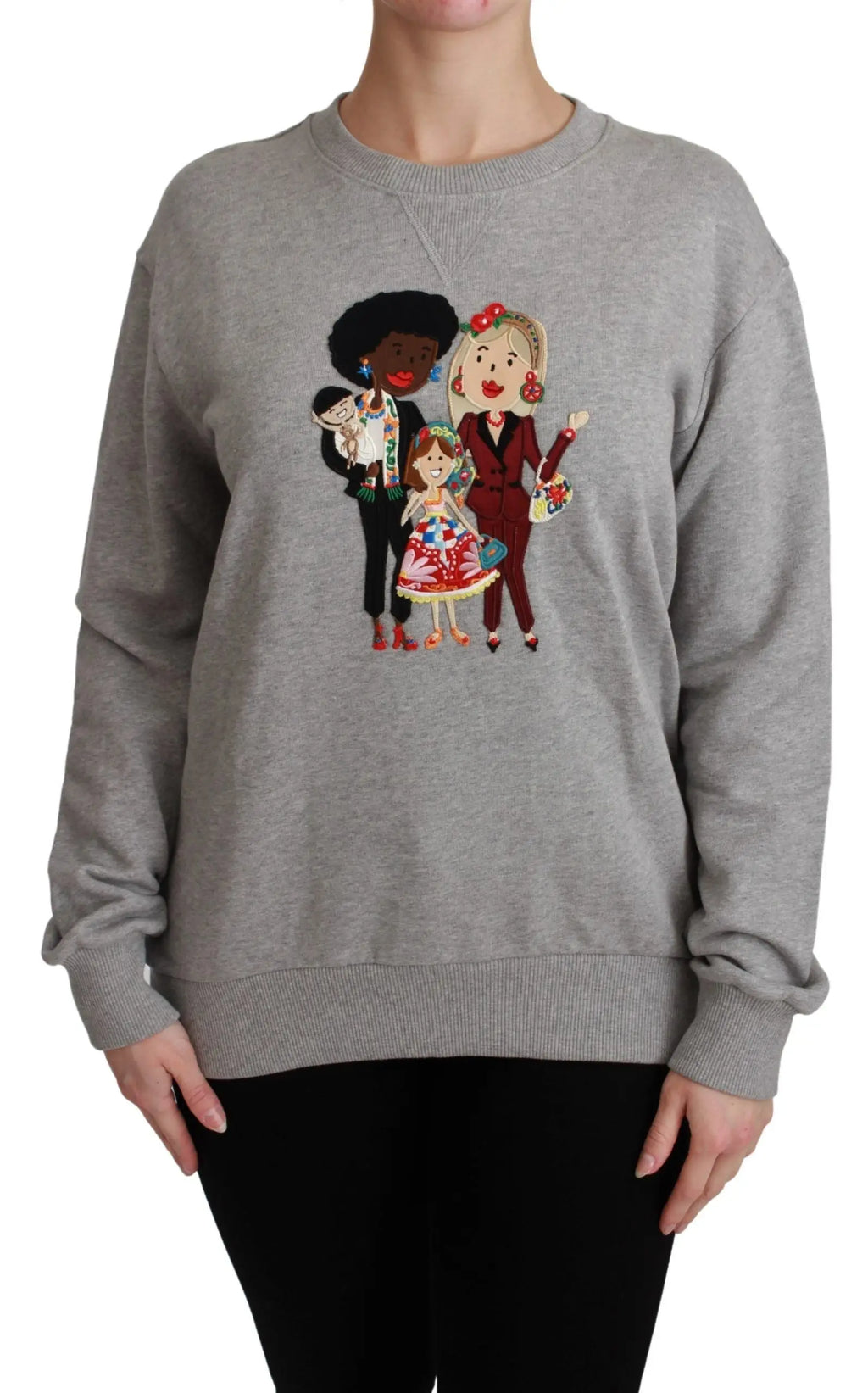 Sweatshirt gris dolce & gabbana en coton avec illustration brodée colorée de trois personnages stylisés