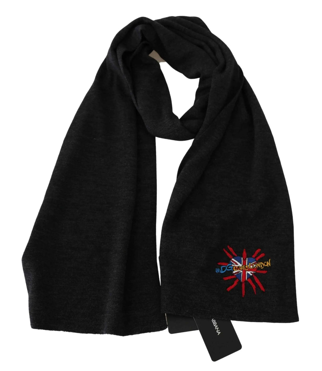 Écharpe en laine grise dolce & gabbana avec union jack brodé et texte dclove london coloré