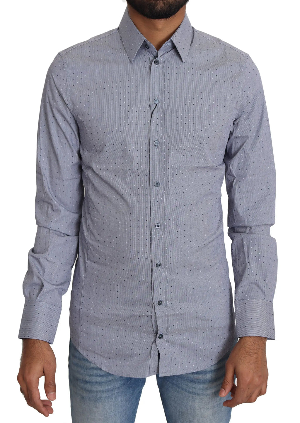 Chemise formelle sicilia dolce & gabbana homme bleu clair à pois gris foncé en tissu fin semi ajustée