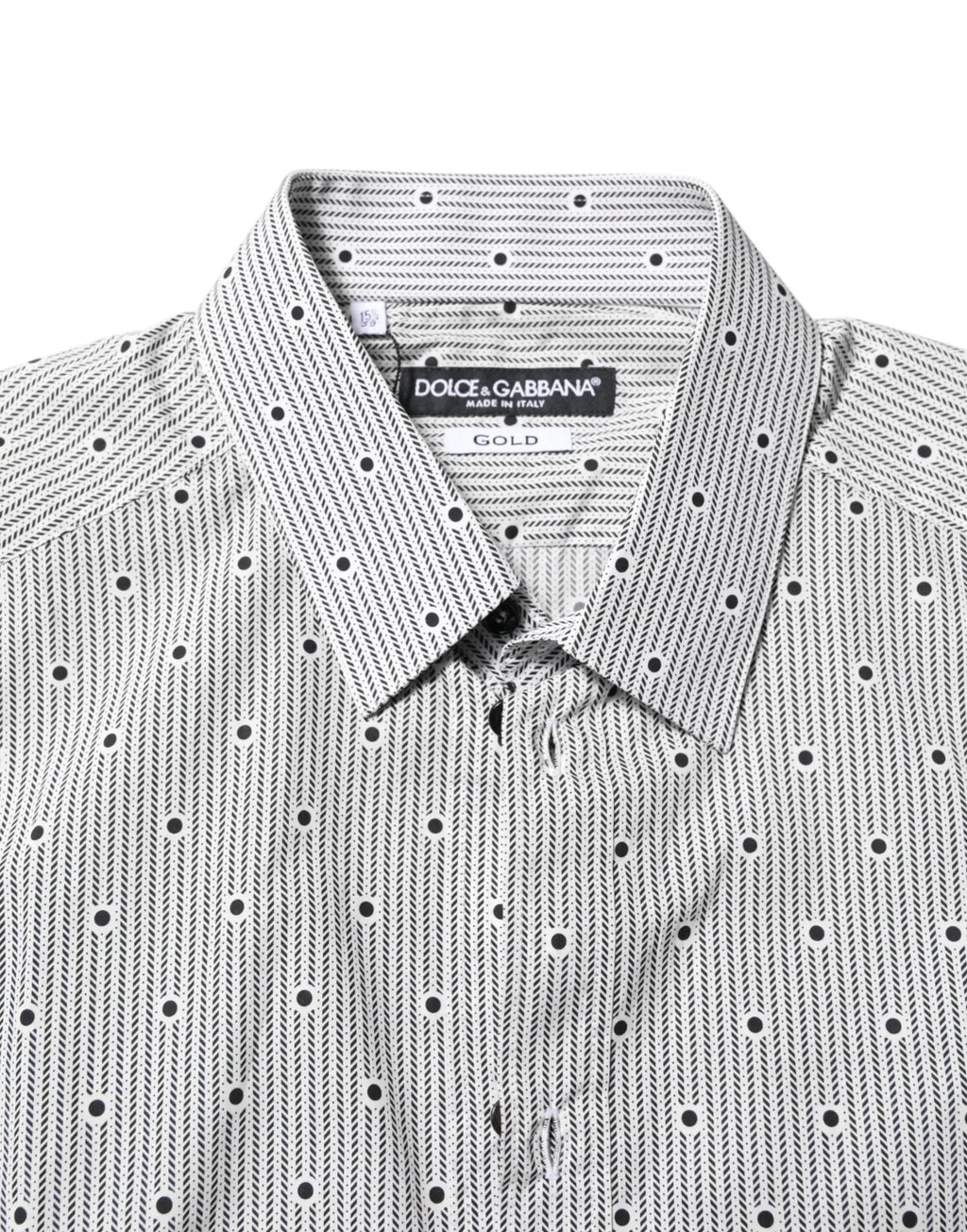Dolce gabbana chemise homme grise à rayures diagonales noires et blanches avec pois pour tenue formelle élégante