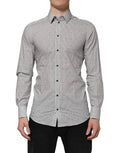 Chemise homme manches longues dolce & gabbana gris clair à fines rayures verticales et petits pois noirs semi ajustée