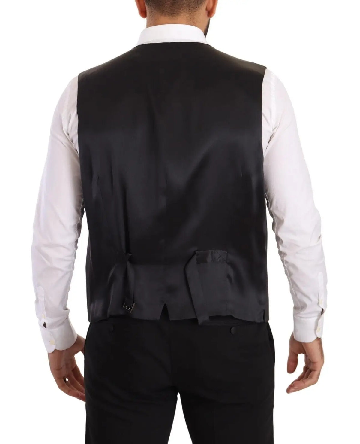 Gilet noir en satin avec coupe ajustée élégante et légère brillance dans le blazer gris double boutonnage dolce & gabbana sicilia