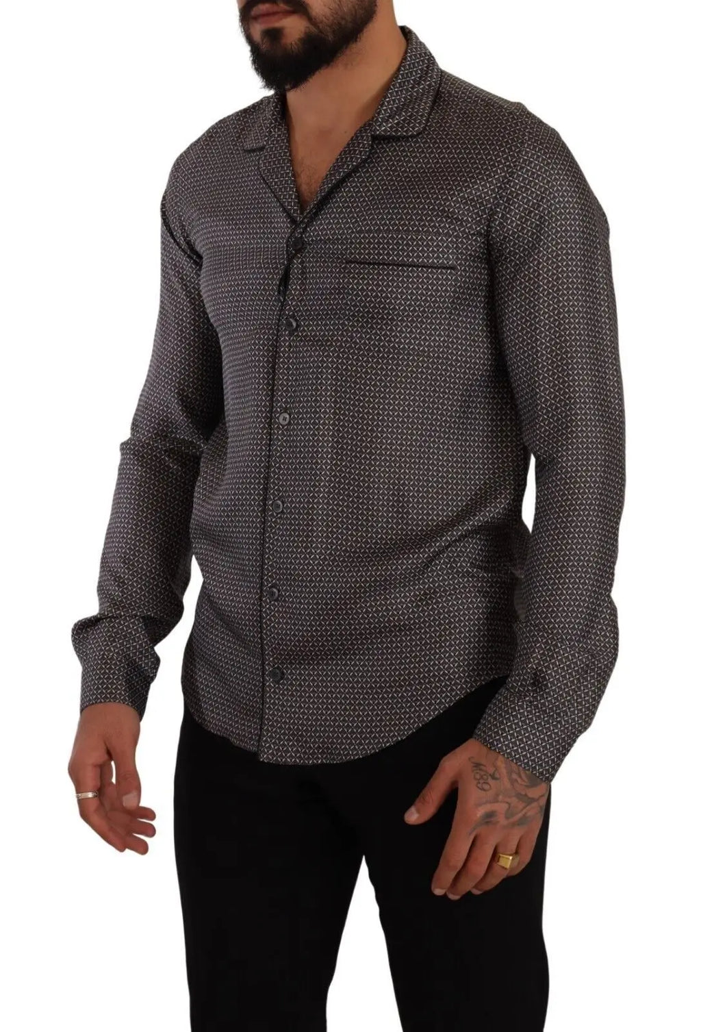 Chemise de pyjama homme dolce et gabbana grise avec motif géométrique subtil et col classique