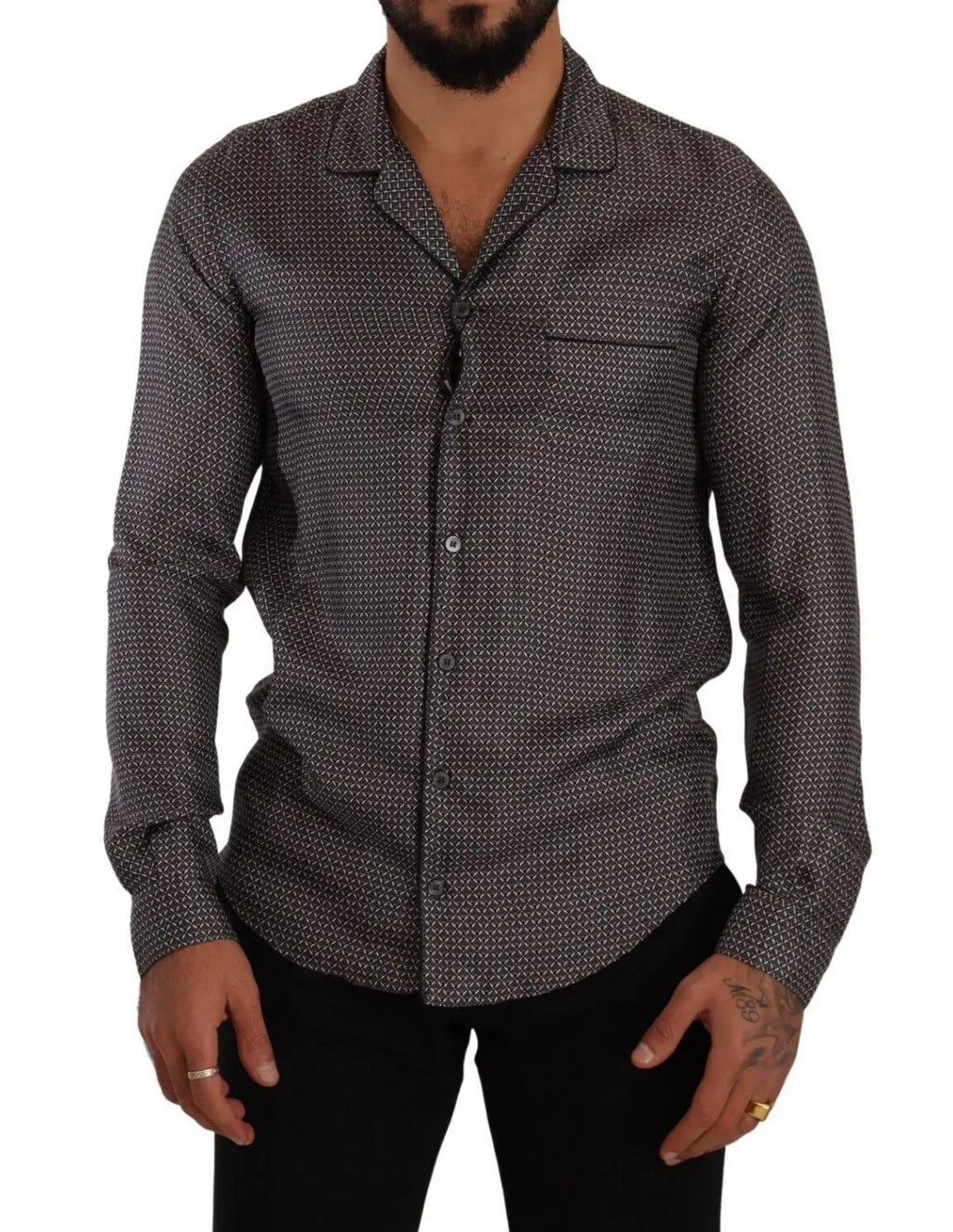 Chemise homme dolce & gabbana gris foncé à boutons avec motif géométrique subtil style pyjama