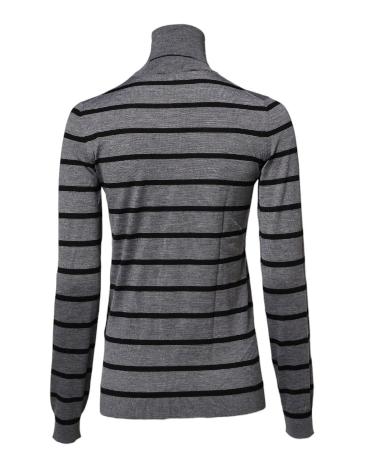 Dolce & gabbana pull gris à col roulé rayé gris et noir avec broderie florale et coupe ajustée