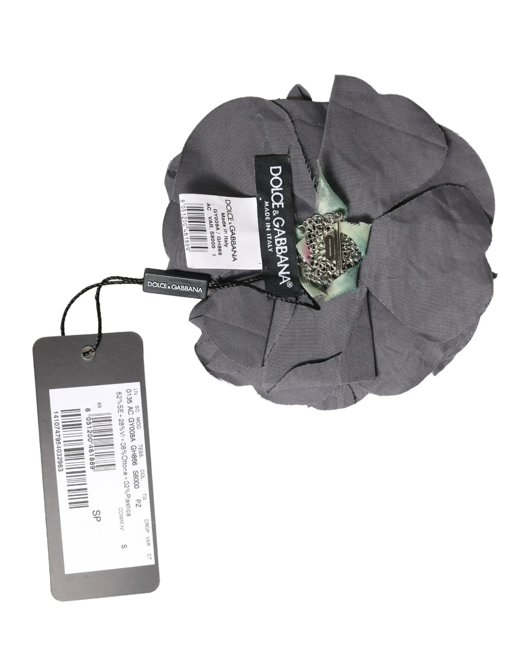 Ombrelle compacte en tissu gris en forme de fleur dolce gabbana en popeline mélangée à la soie avec broche barreau florale