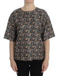 Top à manches courtes noir dolce & gabbana en soie avec motif clé vintage doré et argenté