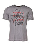 T-shirt gris dolce & gabbana en coton avec imprimé graphique noir et rouge d’une silhouette stylisée et texte