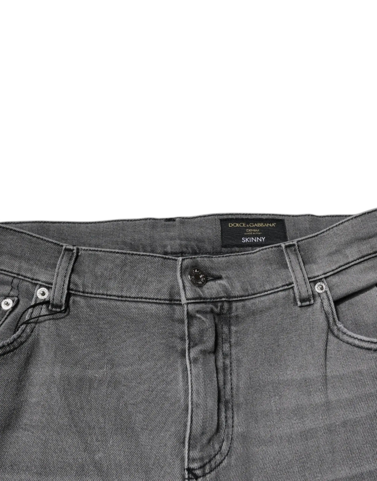 Jeans skinny en denim gris foncé avec imprimé graphique en coton dolce & gabbana avec étiquette et boutons argentés
