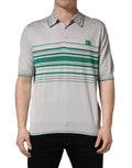 Dolce & gabbana polo t-shirt homme en soie gris et vert rayé avec texture fine et rayures horizontales audacieuses