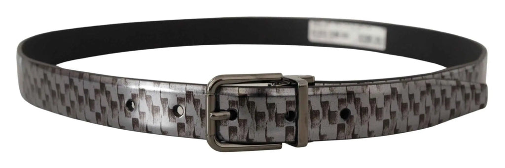 Ceinture dolce gabbana gris en cuir à motif chevrons avec boucle métallique grise 3d noire et argentée