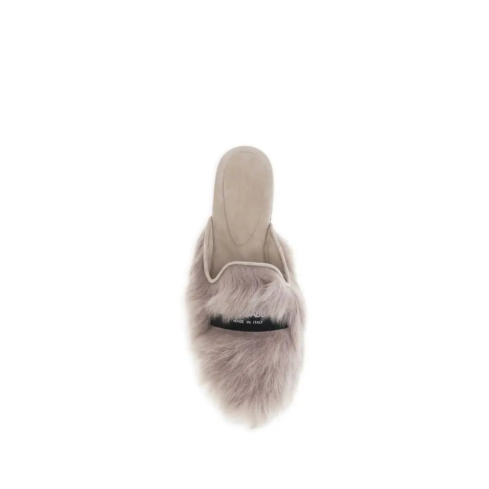 Mule dolce & gabbana gris en fausse fourrure douce avec semelle intérieure en daim et étiquette made in italy noire