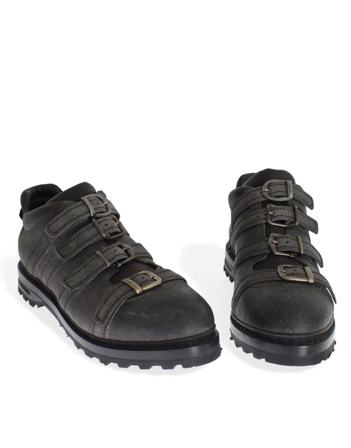 Dolce & Gabbana chaussures gris en cuir à brides réglables avec boucles métalliques style bottines cheville
