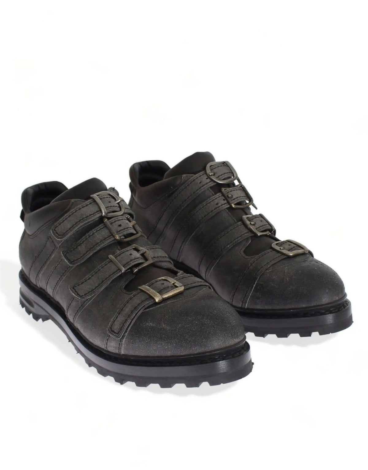 Chaussures ankle strap dolce & gabbana en cuir gris avec semelle en caoutchouc robuste et trois boucles métalliques