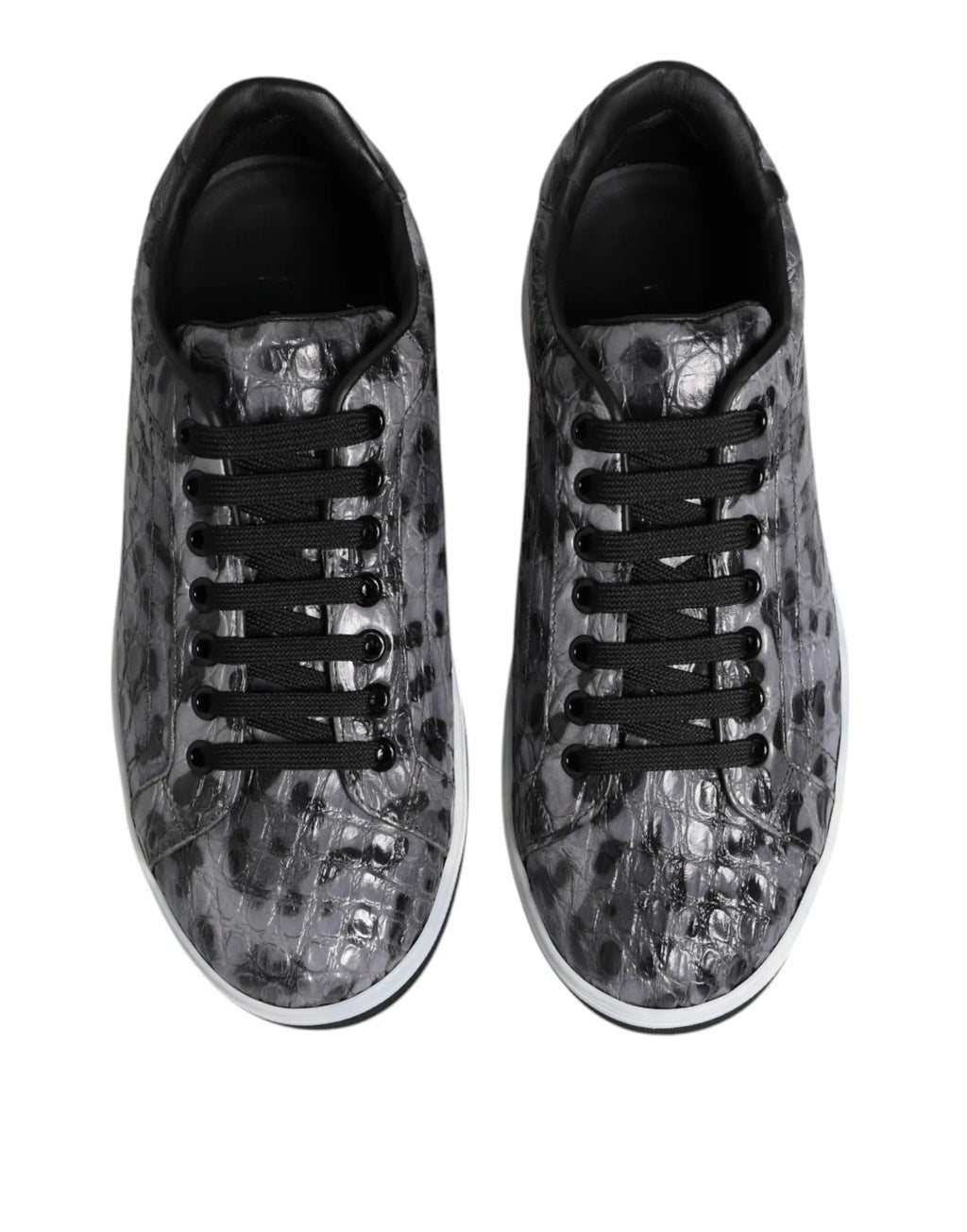Dolce & gabbana baskets basses en cuir gris avec motif léopard et semelles blanches croco noir et argent