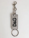 Porte-clés homme dolce & gabbana en cuir gris texturé avec logo d&g embossé noir et anneau métal